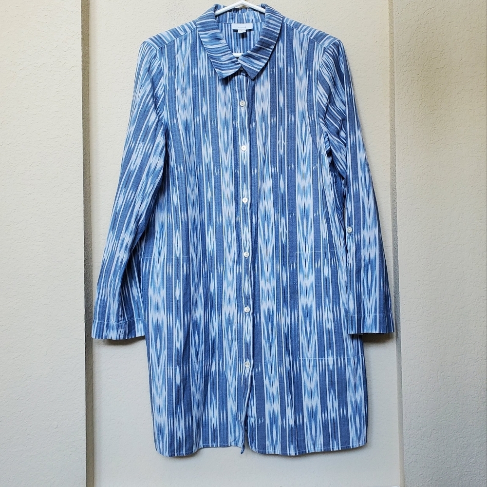 J. Jill Blue and White Long Sleeve Cotton Dress. Size Medium